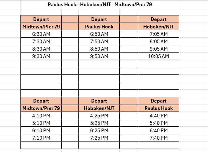 Paulus Hook / Harborside / Midtown schedule