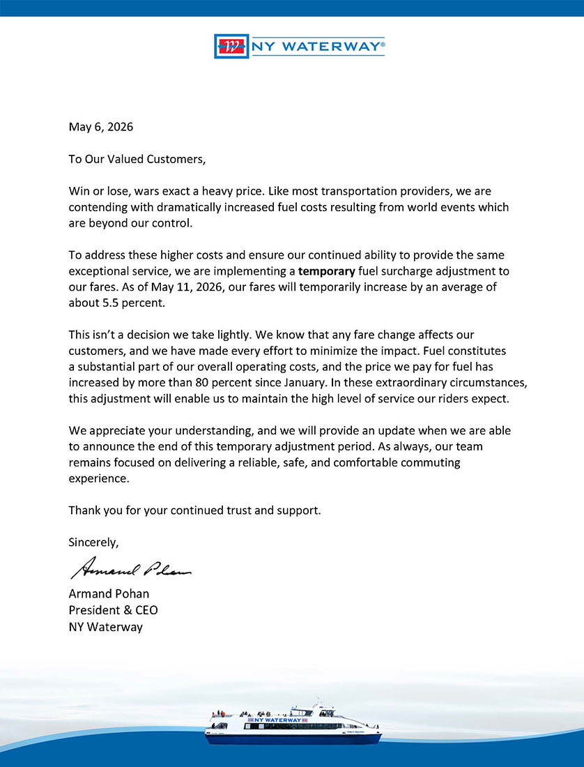 Fare Increase Letter
